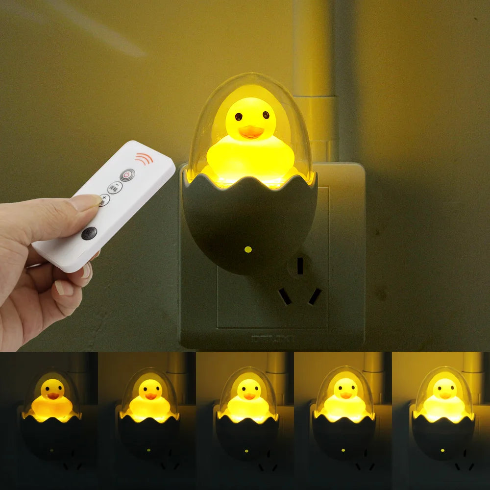 ANBLUB Timing LED Night Light 110V 220V Yellow Duck EU Plug Socket Wall Lamp With Remote for Children's Cartoon Creative Gift