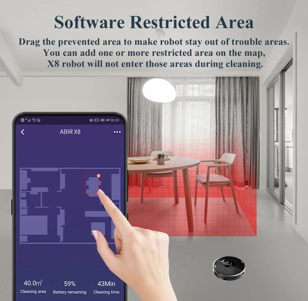 Robot Vacuum Cleaner ABIR X8,Laser Lidar,6500pa Suction,Multi-Floor Map,UV Lamp,TOF Wisdom,APP Restricted Area,Smart Home Mop