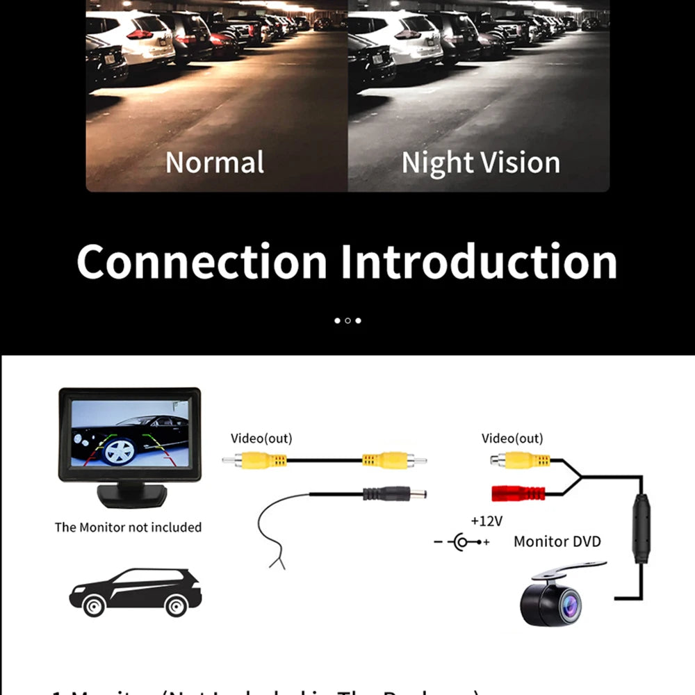 Hippcron Car Rear View Camera 8 LED Night Vision Reversing Auto Parking Monitor CCD Waterproof HD Video