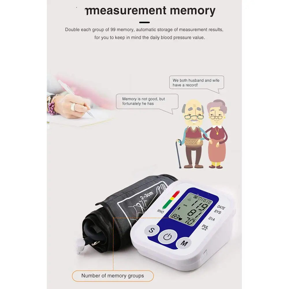 Tensiometer Heart Rate Pulse Meter BP Monitor Healthy Digital Arm Blood Pressure Meter Cuff Medical Automatic Pressure Tonometer