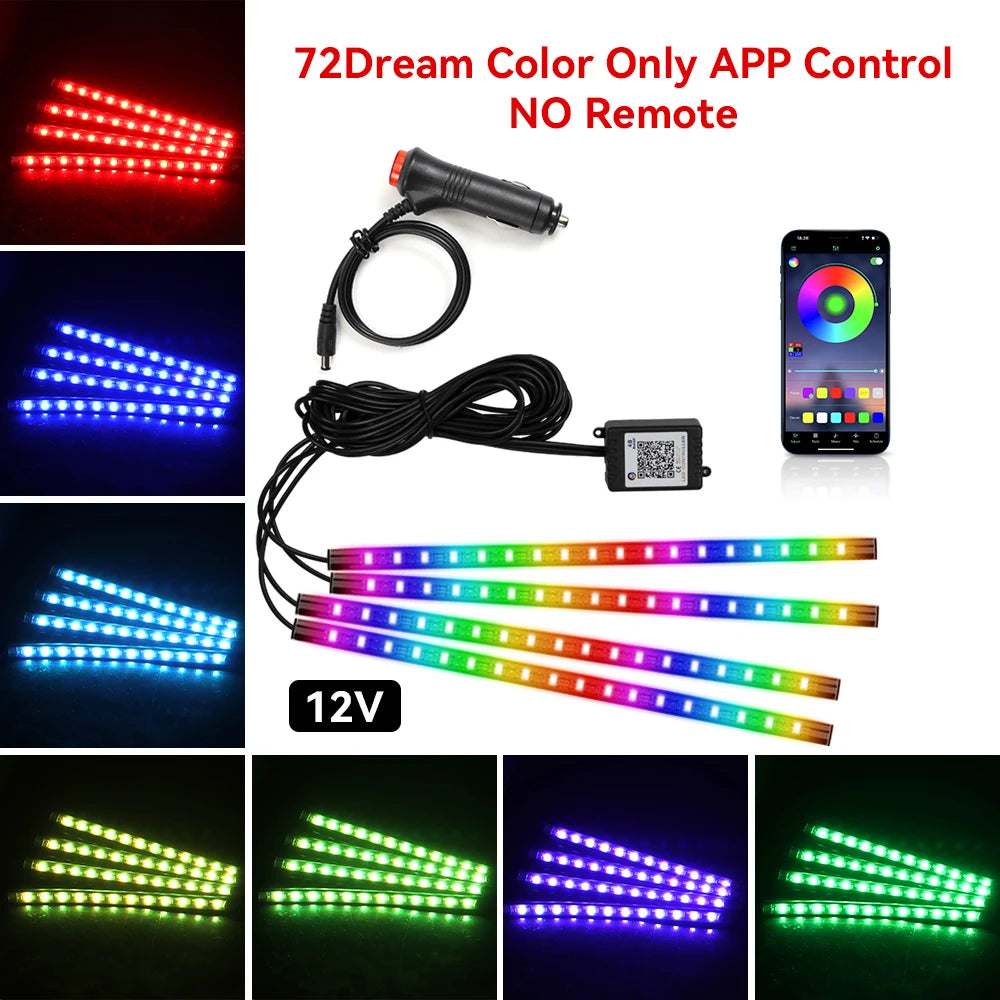 Neon 48 72 LED Car Interior Ambient Foot Light with USB Wireless Remote Music App Control Auto RGB Atmosphere Decorative Lamps