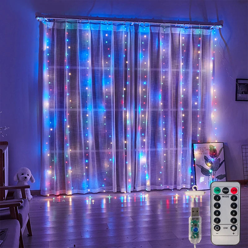 3M LED Curtain Garland on The Window USB String Lights Fairy Festoon Remote Control Christmas Wedding Decorations for Home Room