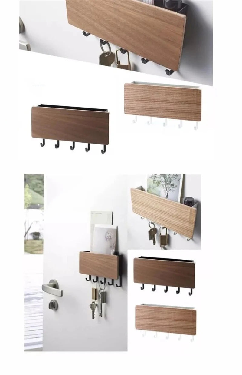 Wall Hanging Bamboo Key Hanger Holder Wall Organizer Rectangle Key Rack Hooks Coat Hooks Home Decoration Coat Hanger