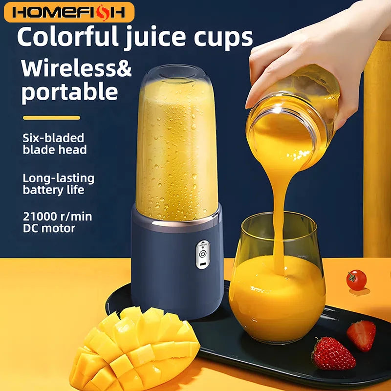 Portable Juicer Blender 400ml Electric Fruit Juicer USB Charging Lemon Orange Fruit Juicing Cup Smoothie Blender Machine 2cups