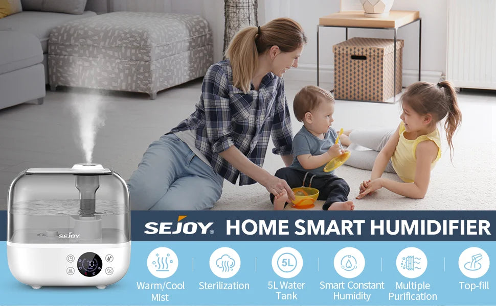 Sejoy Humidifiers for Bedroom Large Room 5L Quiet Ultrasonic Warm & Cool Mist Humidifier