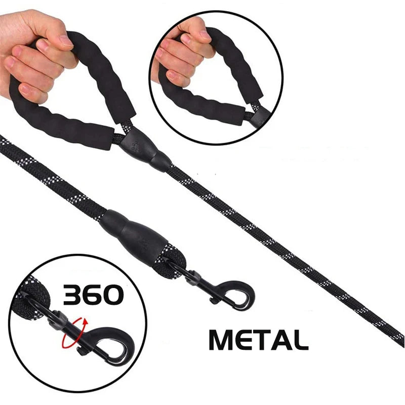 Reflective Dog Leash With Comfortable Padded Handle - Double Heavy Duty Traction Rope For Strong Dogs - Enhance Safety And Contr