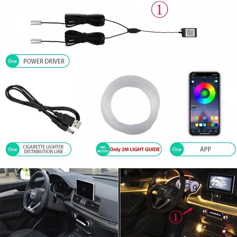 Flexible EL Wire Lights With App Control Ambient Atmosphere Strip Light Decorative Lamps 12V Car Interior Neon RGB Led Strip