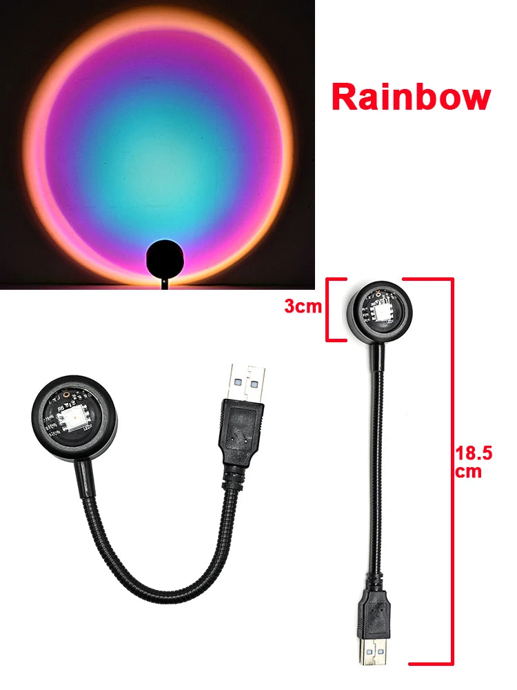 USB Sunset Lamp LED Night Light Projector Rainbow Photography Wall Atmosphere Lights Bedroom Decoration Home Room Decor Gifts