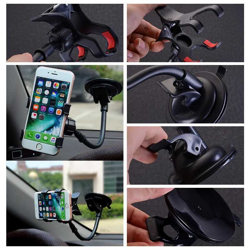 360° Rotating Car Phone Holder Universal Windshield Dashboard Mount Cellphone Stand  GPS Phone Flexible Bracket Auto Accessories