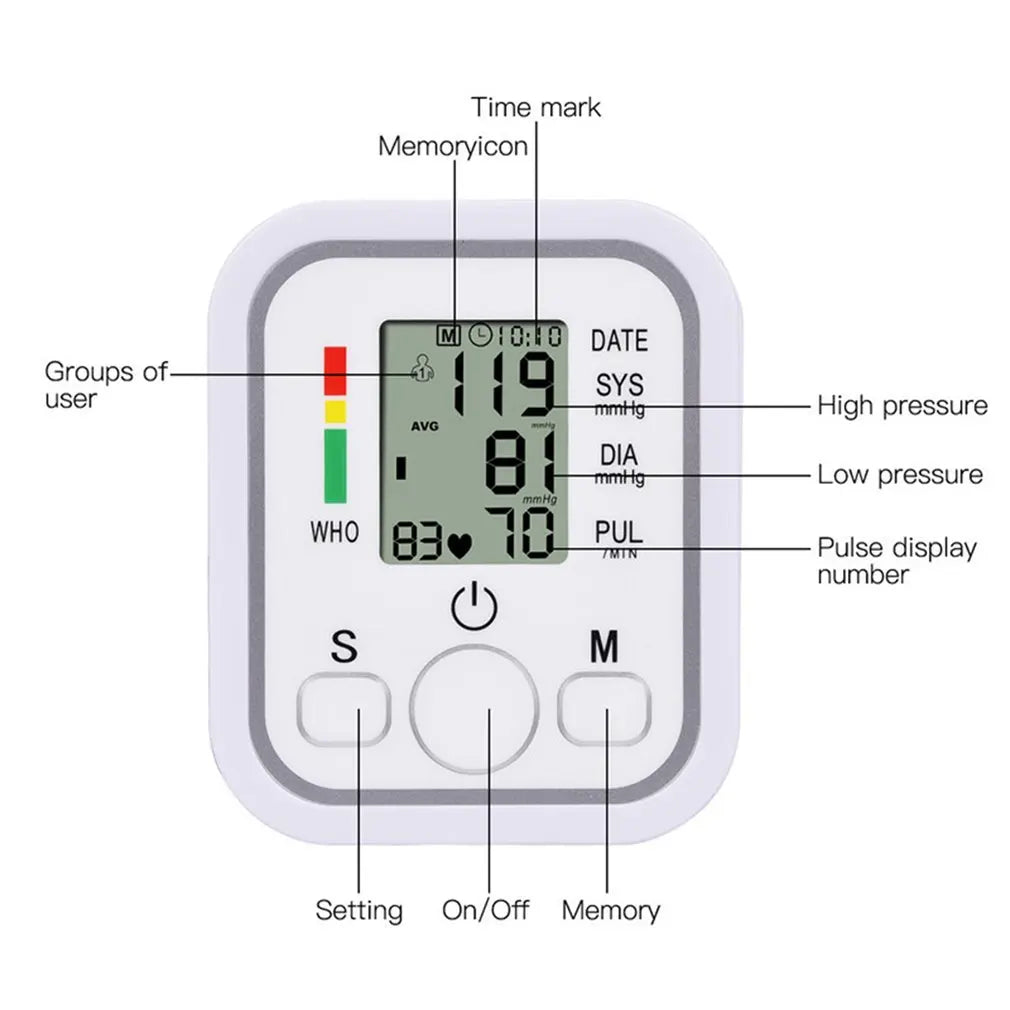 Tensiometer Heart Rate Pulse Meter BP Monitor Healthy Digital Arm Blood Pressure Meter Cuff Medical Automatic Pressure Tonometer