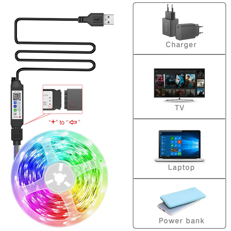 Led Lights for TV RGB Led Strip Light Bluetooth Control 5V USB Led Tape Flexible Ribbon for TV Backlight Room Decoration