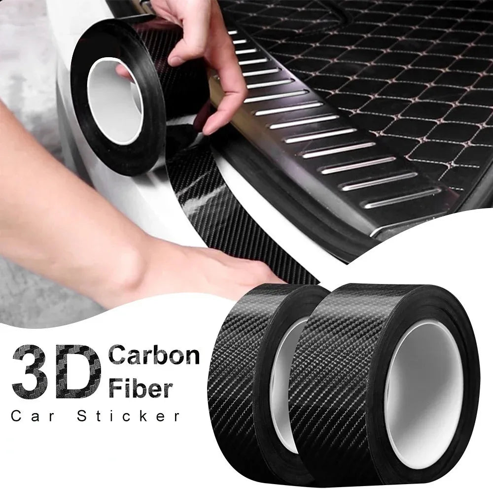 3D Nano Carbon Fiber Car Bumper Door Guard Protection Film 3m Car Door Sill Protector Sticker Black Waterproof Anti Scratch Tape