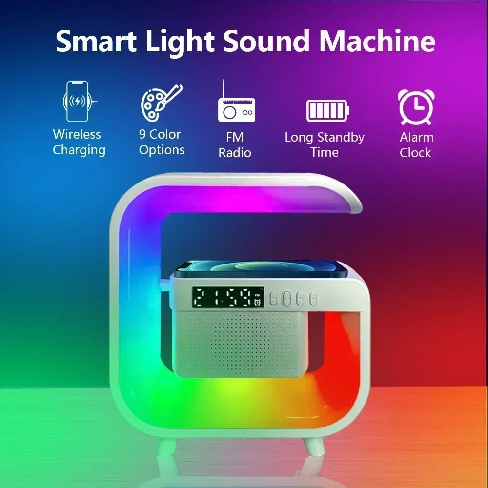 Wireless Charger Station Desk Lamp Night Light Alarm Clock Bluetooth Speaker For iPhone Samsung Xiaomi Fast Charging Stand Pad