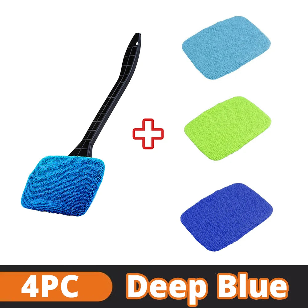 Car Window Cleaner Brush Kit Microfiber Windshield Cleaning Tool Auto Interior Glass Wash Wiper Long Handle Reusable Cloth Pad