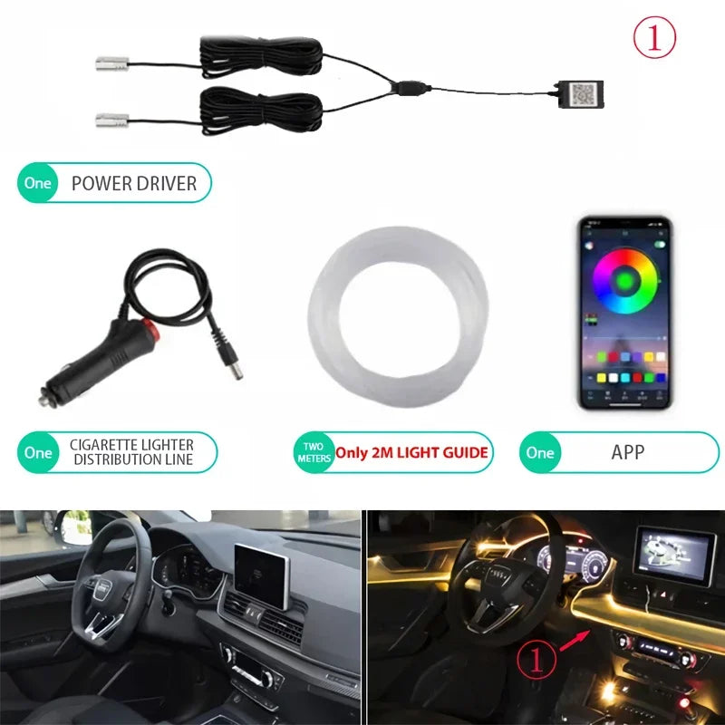 Flexible EL Wire Lights With App Control Ambient Atmosphere Strip Light Decorative Lamps 12V Car Interior Neon RGB Led Strip