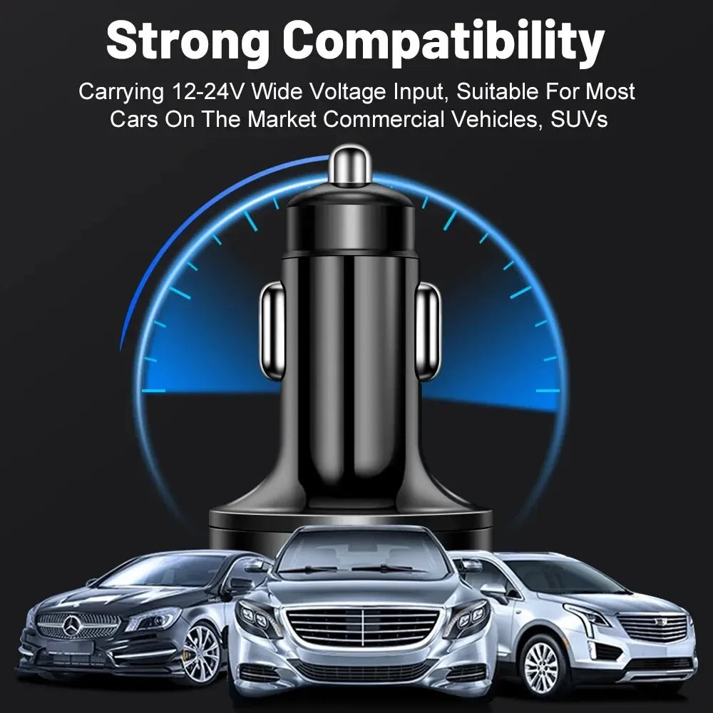 66-250W PD Car Charger QC3.0 Fast Charge One to Six Car Cigarette Lighter Plug Car Charger Flash Charge with Digital Display