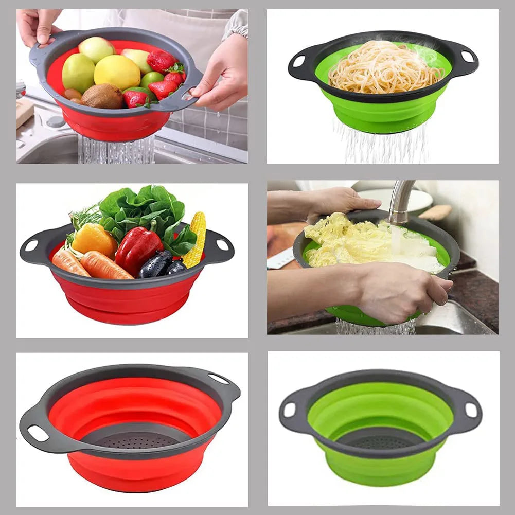 Silicone vegetable and fruit cleaning and drainage basket  cleaning basket Folding water filter net Kitchen Gadgets