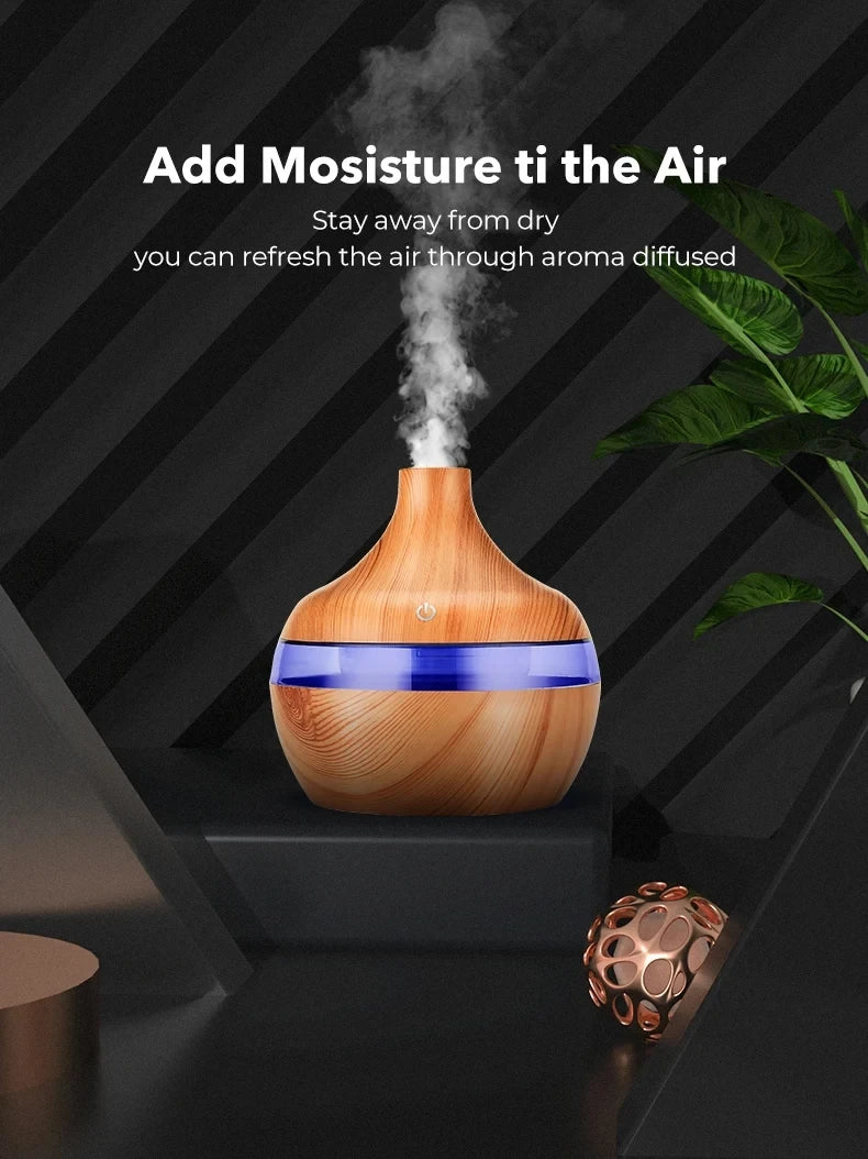 Humidifier Electric Aroma Air Diffuser Wood Ultrasonic Air Humidifier Essential Oil Aromatherapy Cool Mist Maker For Home 300ml