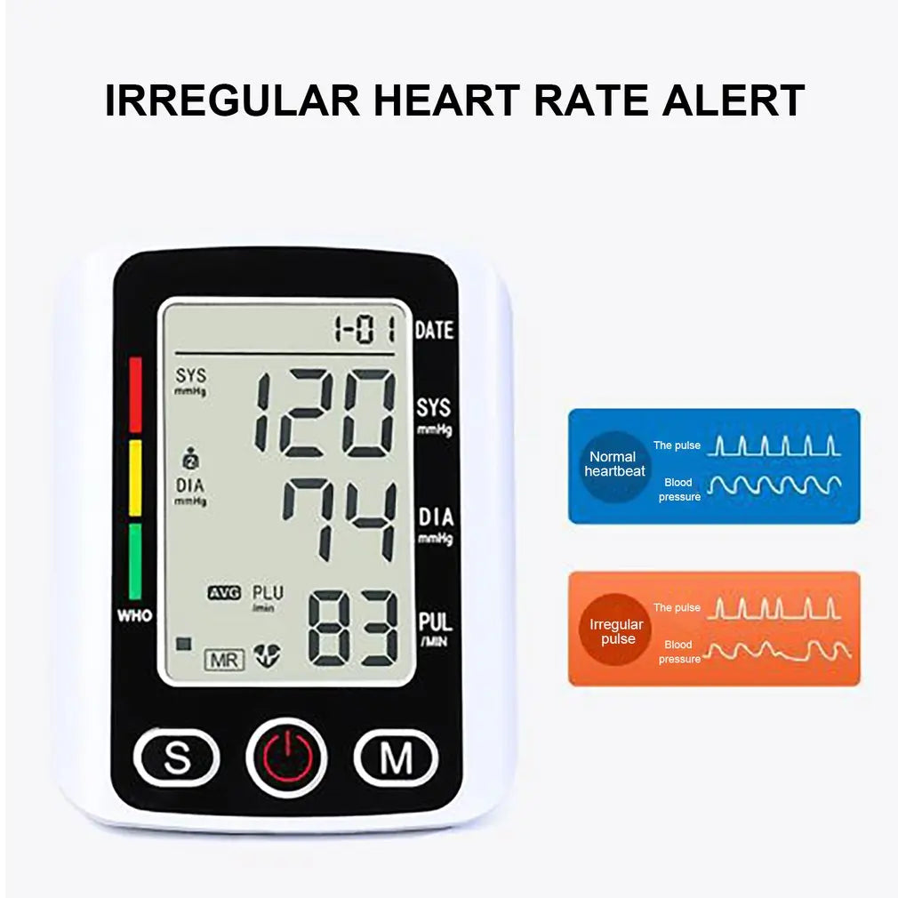 Tensiometer Heart Rate Pulse Meter BP Monitor Healthy Digital Arm Blood Pressure Meter Cuff Medical Automatic Pressure Tonometer