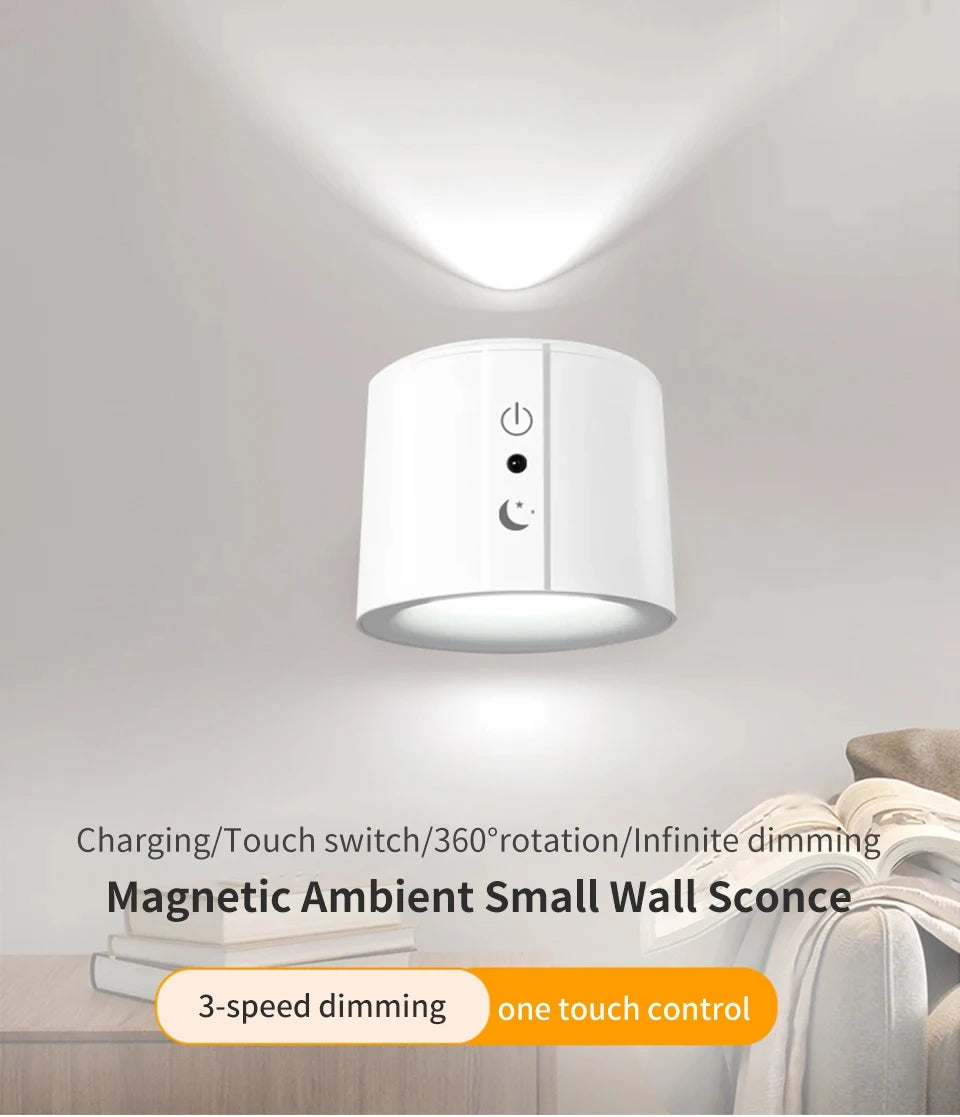 Led Double Head Wall Sconces light Touch Control Remote 360 Rotatable 3 Color Modes Wall Light USB Recharge Wireless Night Light