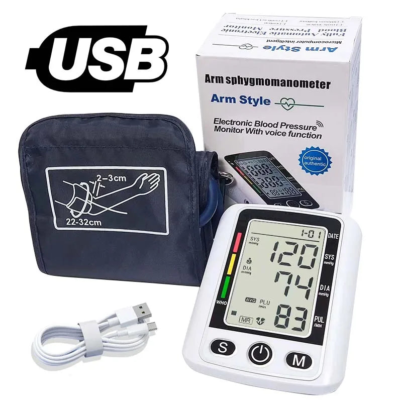 Tensiometer Heart Rate Pulse Meter BP Monitor Healthy Digital Arm Blood Pressure Meter Cuff Medical Automatic Pressure Tonometer