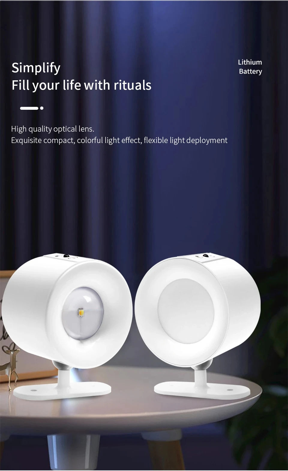 Led Double Head Wall Sconces light Touch Control Remote 360 Rotatable 3 Color Modes Wall Light USB Recharge Wireless Night Light