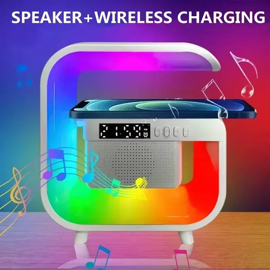 Wireless Charger Station Desk Lamp Night Light Alarm Clock Bluetooth Speaker For iPhone Samsung Xiaomi Fast Charging Stand Pad