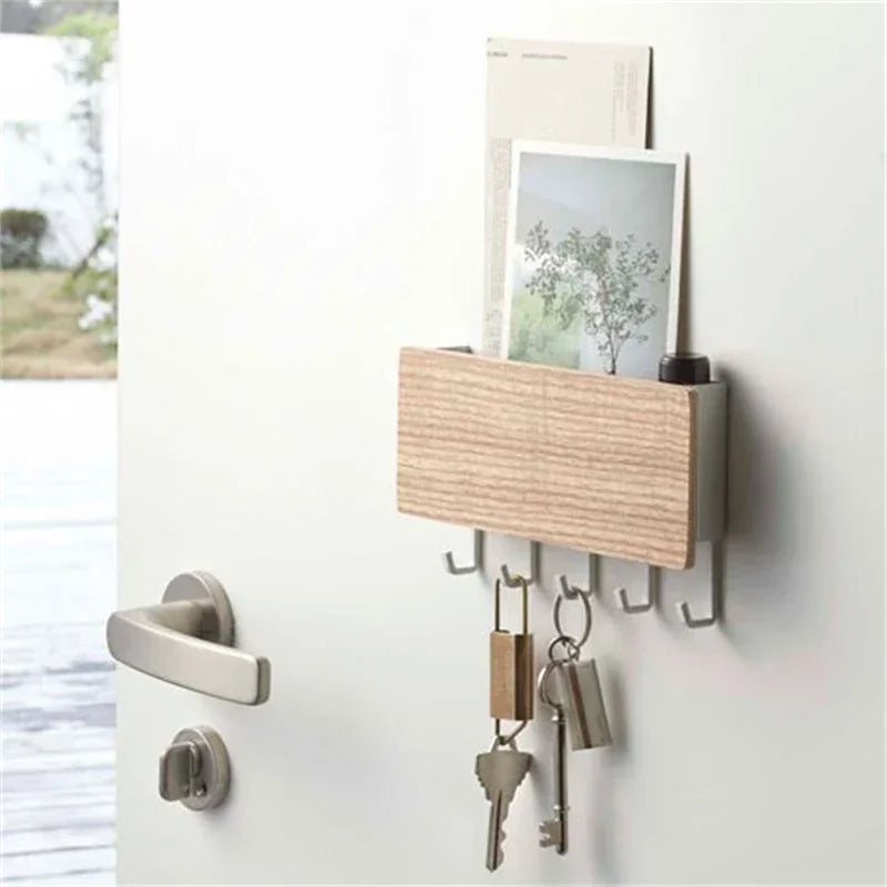 Wall Hanging Bamboo Key Hanger Holder Wall Organizer Rectangle Key Rack Hooks Coat Hooks Home Decoration Coat Hanger