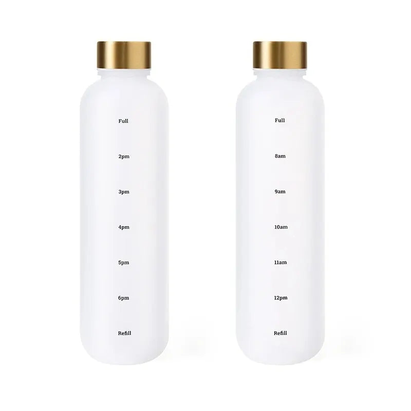 1L Bottle With Time Marker 32 OZ Motivational Reusable Fitness Sports Outdoors Travel Leakproof BPA Free Frosted Plastic