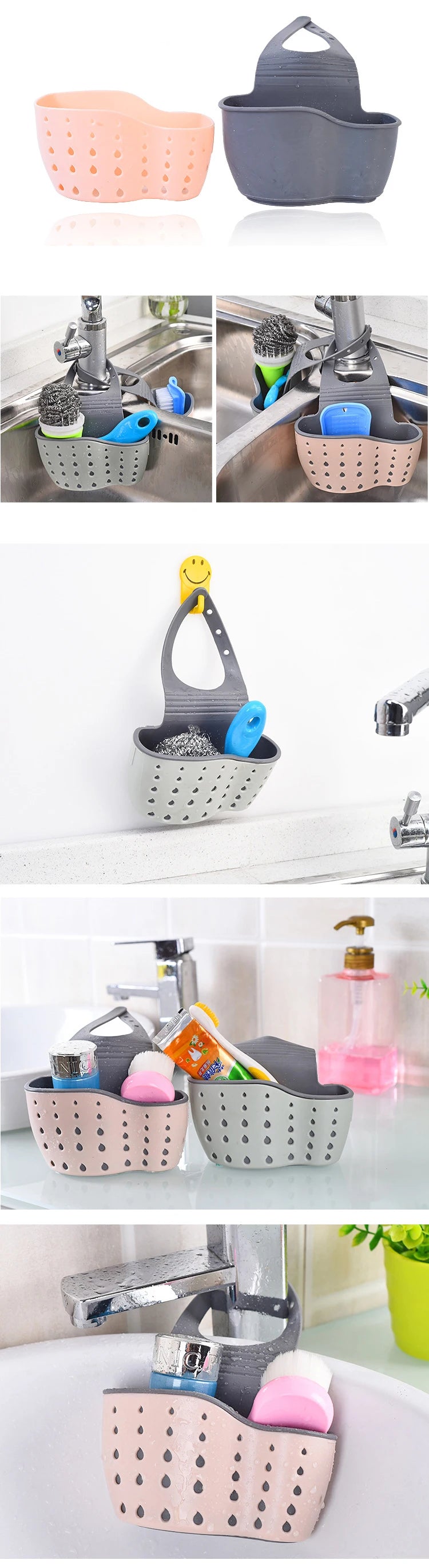 Home Storage Drain Basket Kitchen Sink Holder Adjustable Soap Sponge Shlf Hanging Drain Basket Bag Kitchen Accessories