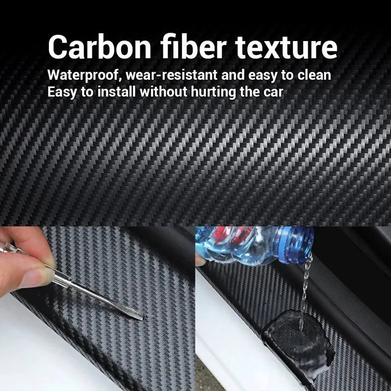 3D Nano Carbon Fiber Car Bumper Door Guard Protection Film 3m Car Door Sill Protector Sticker Black Waterproof Anti Scratch Tape