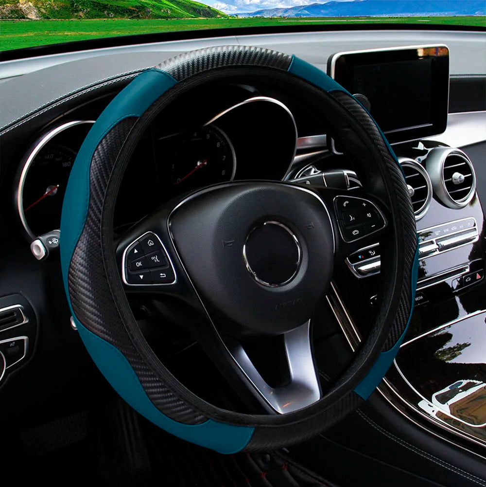 PU Carbon Fiber Leather Car Steering Wheel Cover without Inner Ring Suitable for 14.5-15 Inches of Automotive Supplies