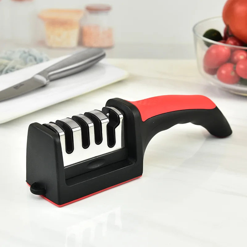 Kitchen 4Segment Knife Sharpener Household Multi-Functional Hand-Held Three-Purpose Black Sharpening Stone