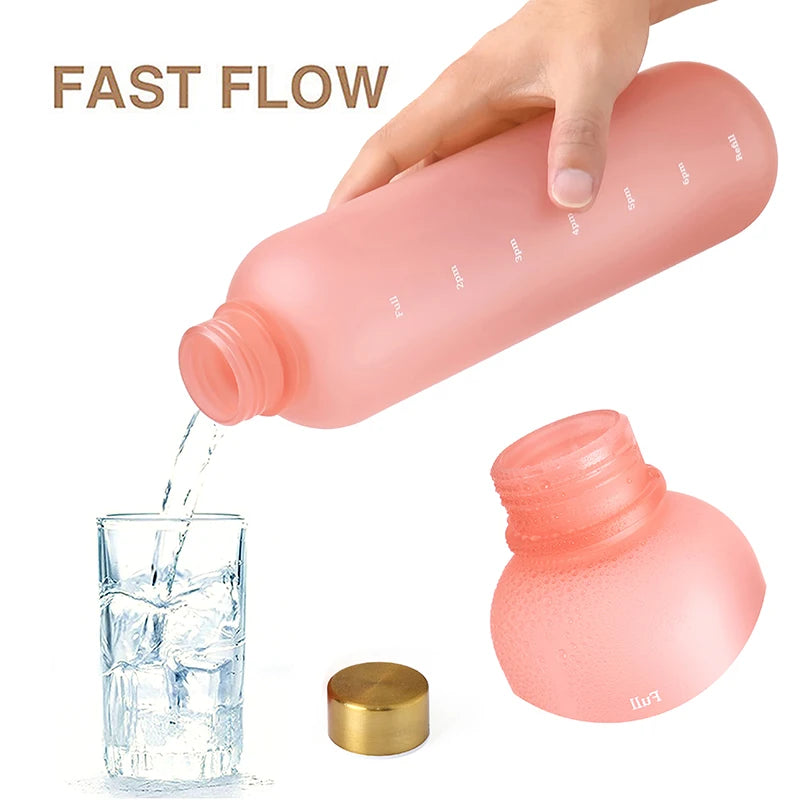 1L Bottle With Time Marker 32 OZ Motivational Reusable Fitness Sports Outdoors Travel Leakproof BPA Free Frosted Plastic