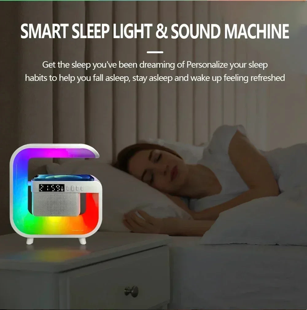 Wireless Charger Station Desk Lamp Night Light Alarm Clock Bluetooth Speaker For iPhone Samsung Xiaomi Fast Charging Stand Pad