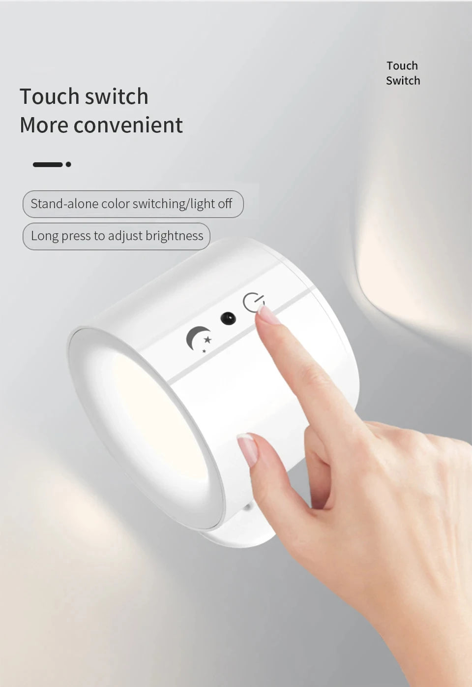 Led Double Head Wall Sconces light Touch Control Remote 360 Rotatable 3 Color Modes Wall Light USB Recharge Wireless Night Light