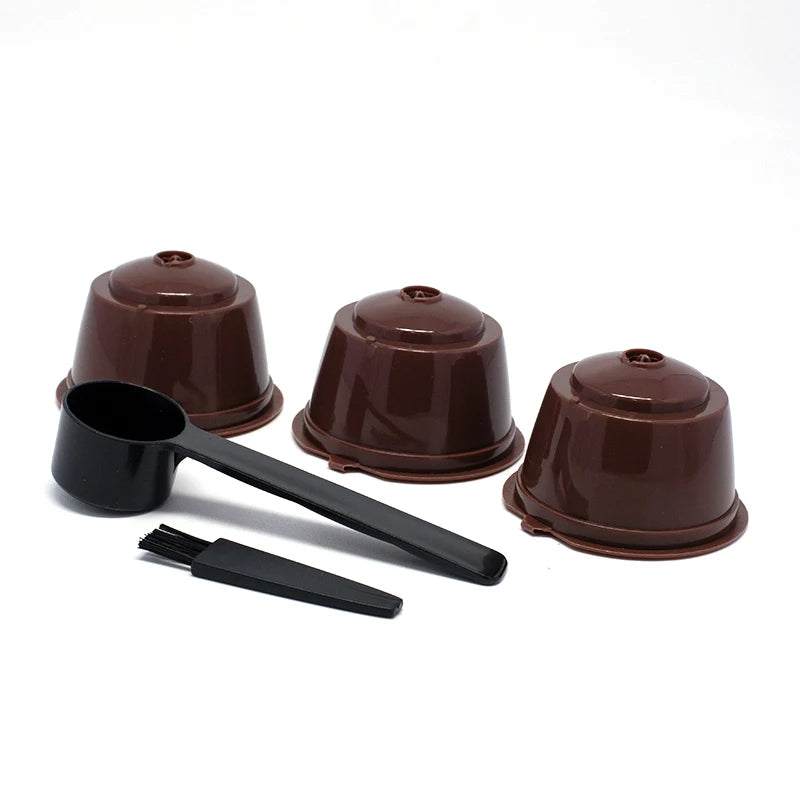 3Pcs Fit For Dolce Gusto Coffee Filter Cup Reusable Coffee Capsule Filters For Nespresso With Spoon Brush