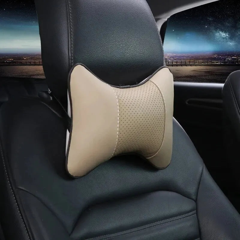 Car Neck Pillows Both Side Pu Leather 1pcs Pack Headrest For Head Pain Relief Filled Fiber Universal Car Pillow