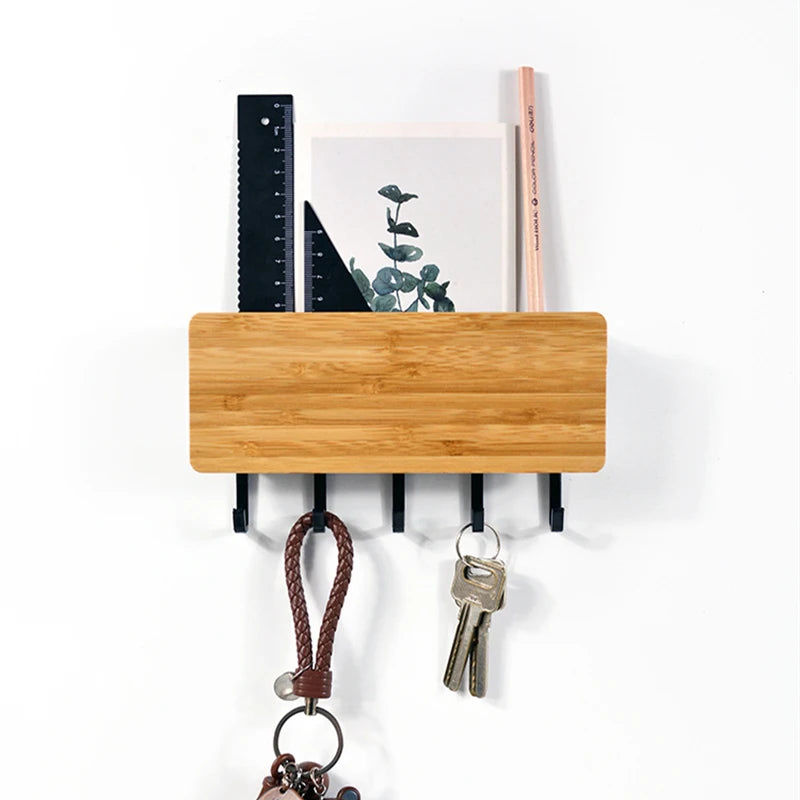 Wall Hanging Bamboo Key Hanger Holder Wall Organizer Rectangle Key Rack Hooks Coat Hooks Home Decoration Coat Hanger