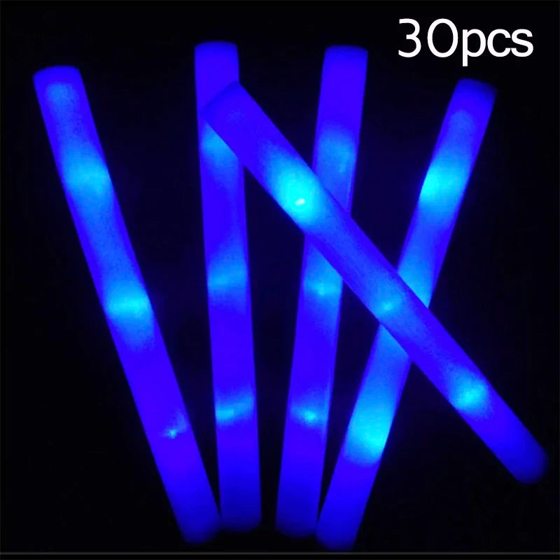 15/30Pcs LED Glow Sticks Bulk Colorful RGB Glow Foam Stick Cheer Tube Dark Light for Xmas Birthday Wedding Party Supplies