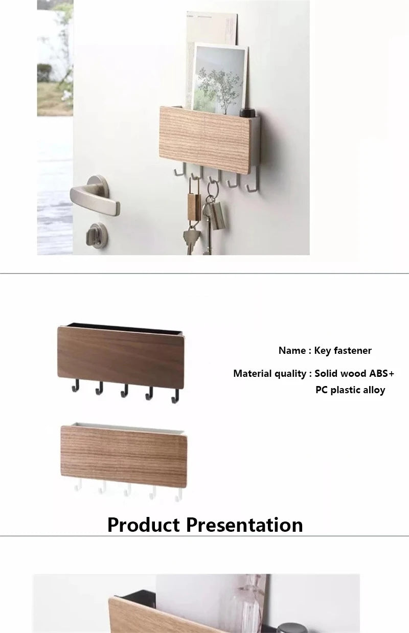 Wall Hanging Bamboo Key Hanger Holder Wall Organizer Rectangle Key Rack Hooks Coat Hooks Home Decoration Coat Hanger