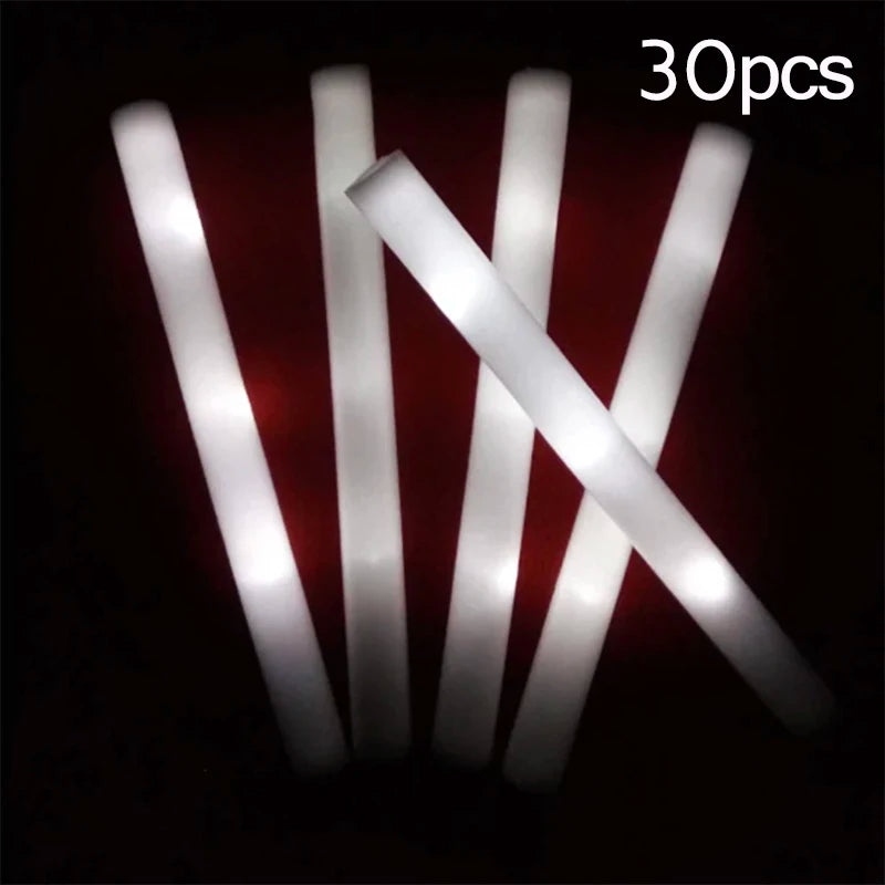 15/30Pcs LED Glow Sticks Bulk Colorful RGB Glow Foam Stick Cheer Tube Dark Light for Xmas Birthday Wedding Party Supplies