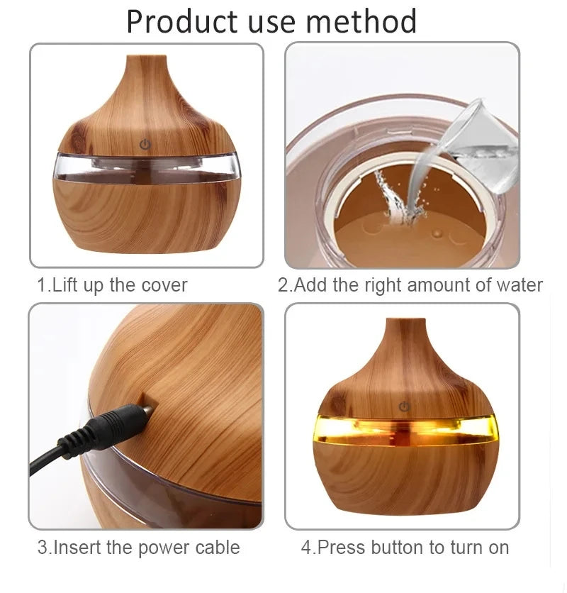 Humidifier Electric Aroma Air Diffuser Wood Ultrasonic Air Humidifier Essential Oil Aromatherapy Cool Mist Maker For Home 300ml