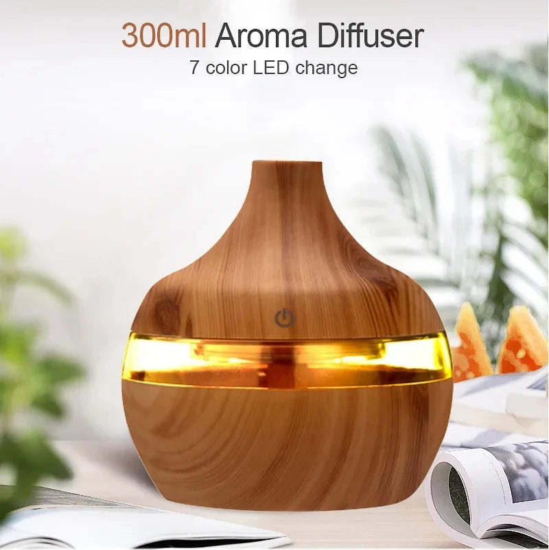 Humidifier Electric Aroma Air Diffuser Wood Ultrasonic Air Humidifier Essential Oil Aromatherapy Cool Mist Maker For Home 300ml