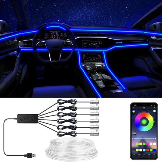 Flexible EL Wire Lights With App Control Ambient Atmosphere Strip Light Decorative Lamps 12V Car Interior Neon RGB Led Strip