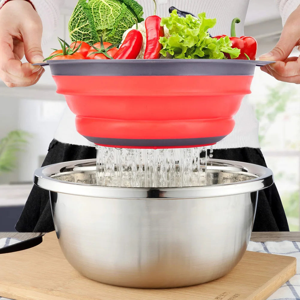 Silicone vegetable and fruit cleaning and drainage basket  cleaning basket Folding water filter net Kitchen Gadgets