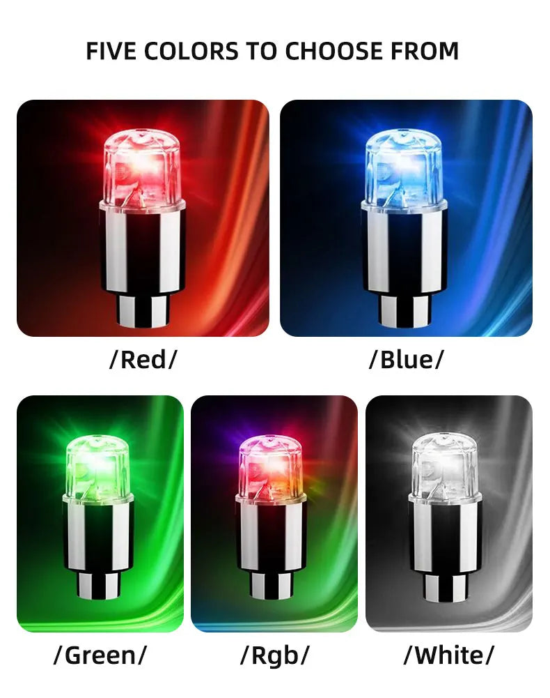 4Pcs Colorful LED Wheel Valve Lights Motorcycle Car Wheel Tire Valve Caps Universal Dustproof Bicycle Valve Cover