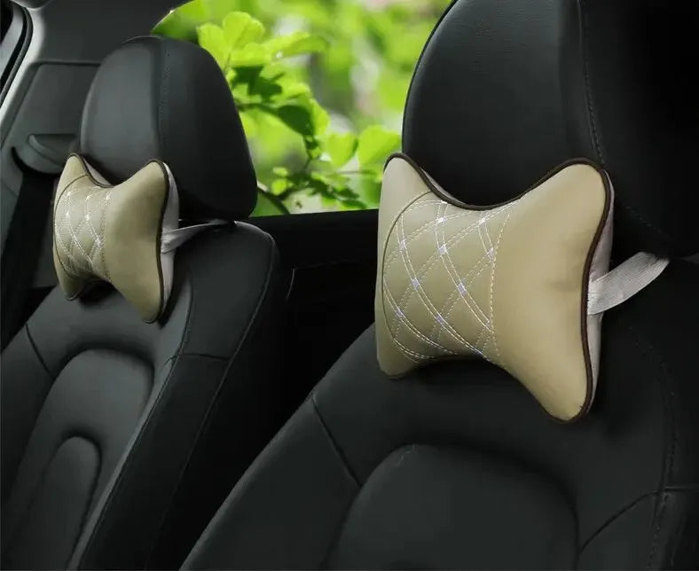 Car Neck Pillows Both Side Pu Leather 1pcs Pack Headrest For Head Pain Relief Filled Fiber Universal Car Pillow