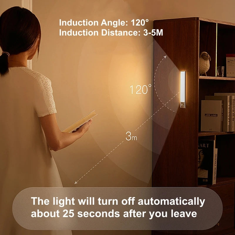 PIR Motion Sensor LED Cabinet Light USB Rechargeable Induction Night Light Wireless Portable Detector Lamp for Wardrobe Hallway